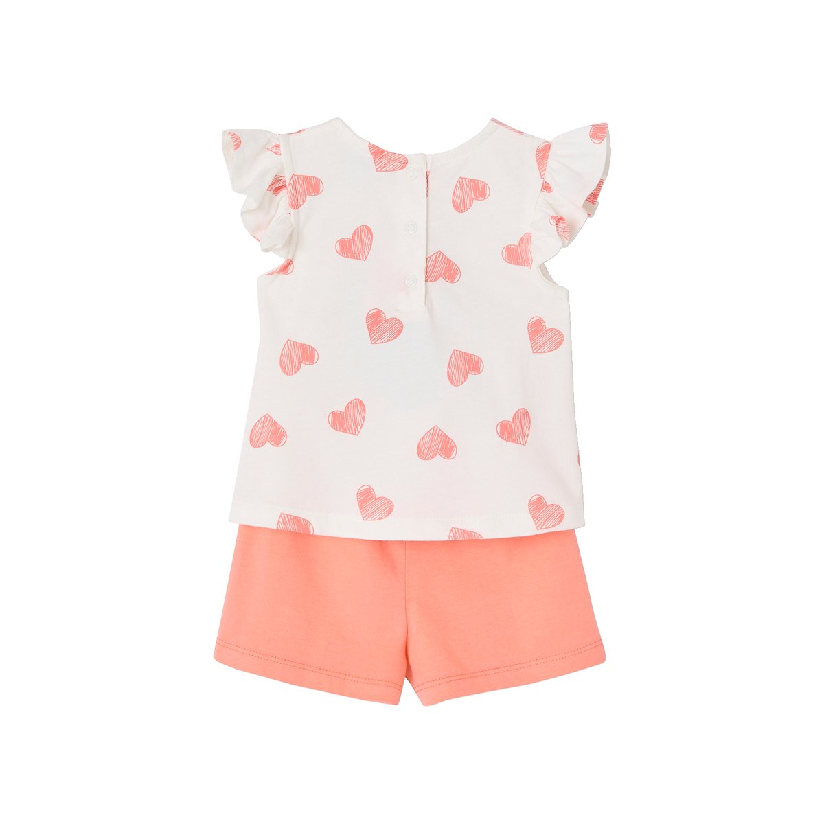 Ensemble Disney bébé t-shirt et short Minnie Coeurs corail, VERTBAUDET