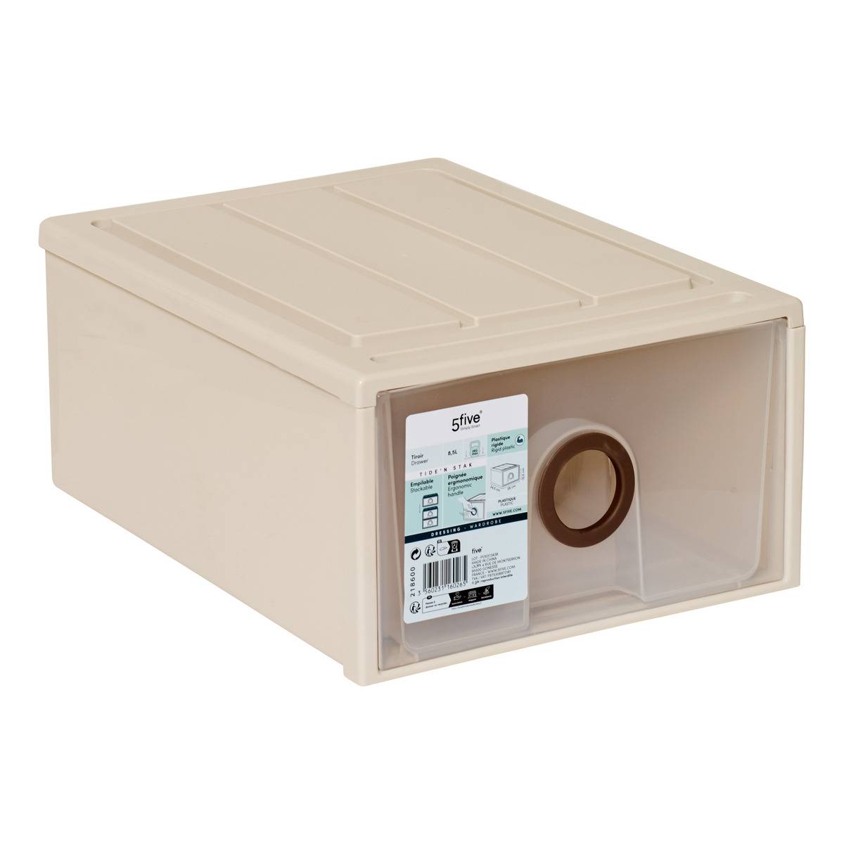 Tiroir de rangement empilable 8,5L TIDE'N STAK beige, 5FIVE SIMPLY SMART