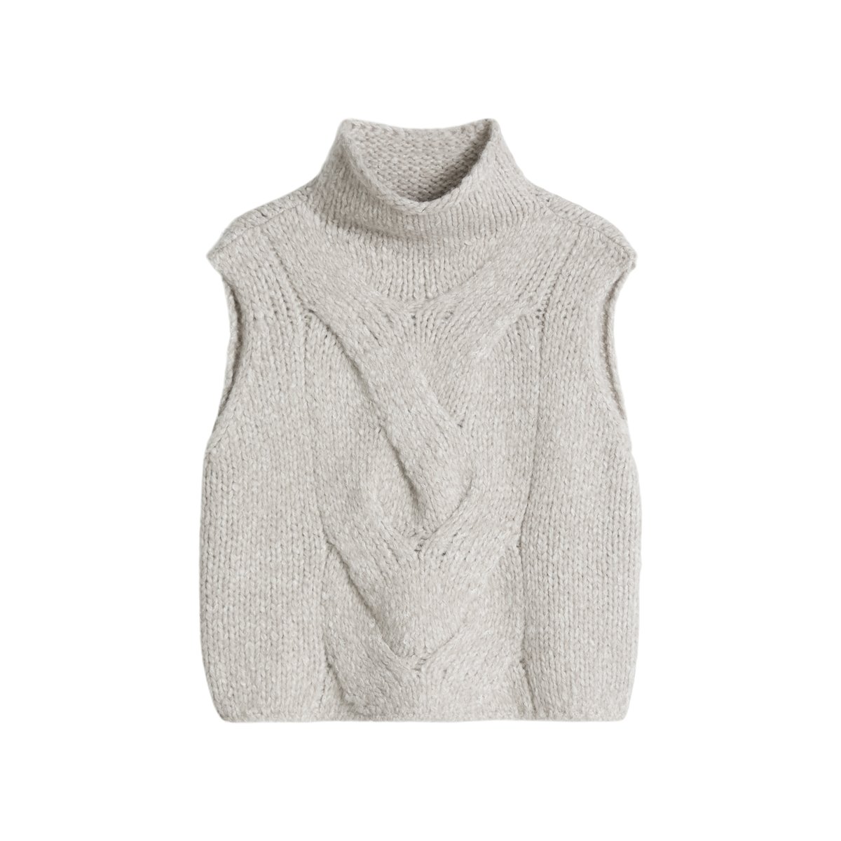 Gilet sans manches à mailles torsadées, style décontracté en mélange de laine d'alpaga douce marron clair, MARC O'POLO