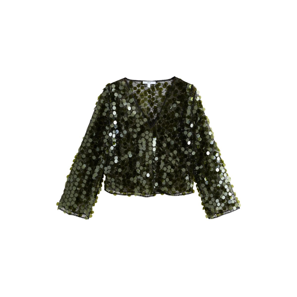 Haut à manches longues, col v et sequins vert, NEXT