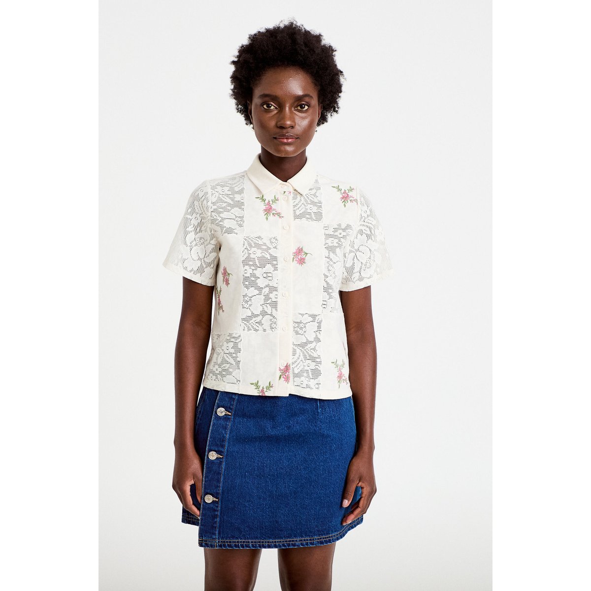 Chemise col chemise manches courtes ecru, CACHE CACHE