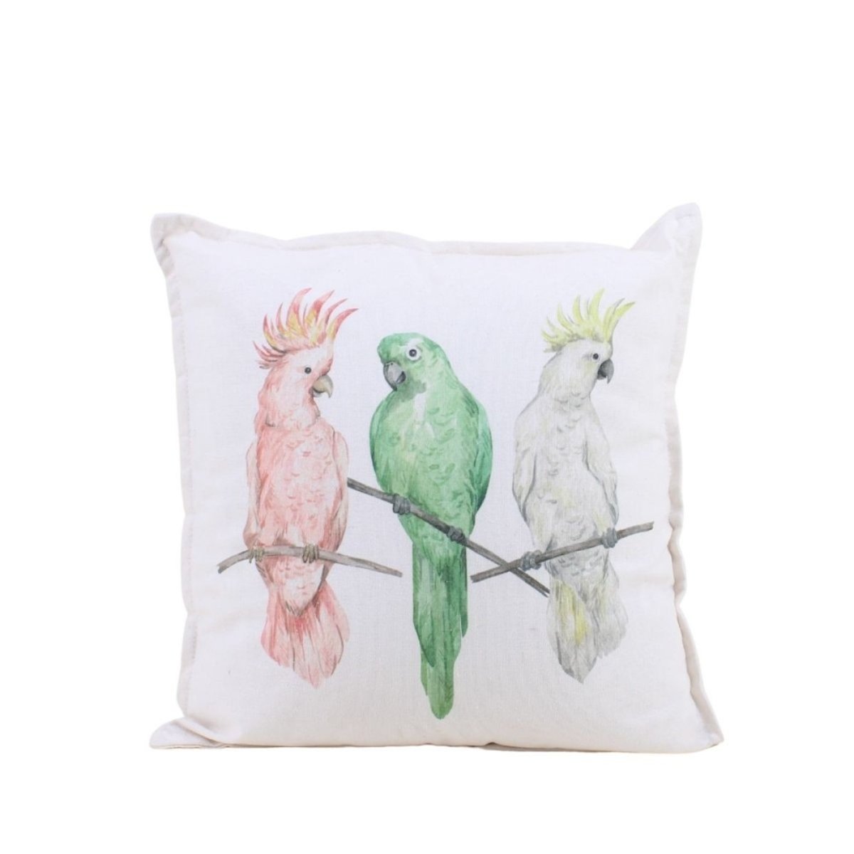 Coussin imprimé perroquet 40cm blanc, ORNAMI
