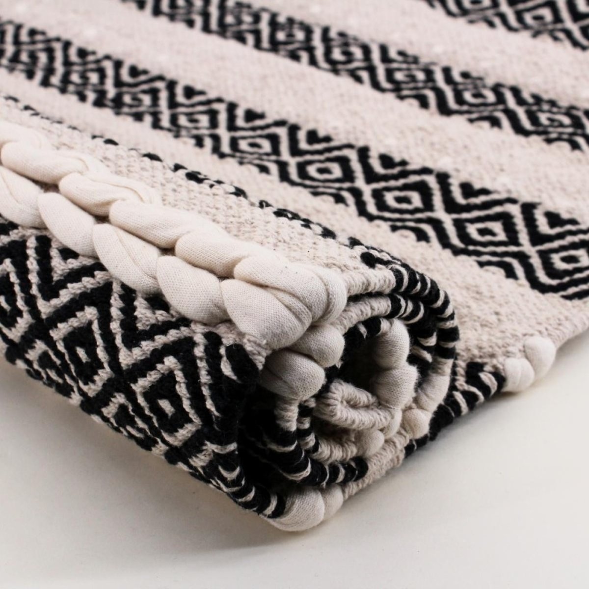 Tapis descente de lit en coton rayé 110x60cm blanc, ORNAMI