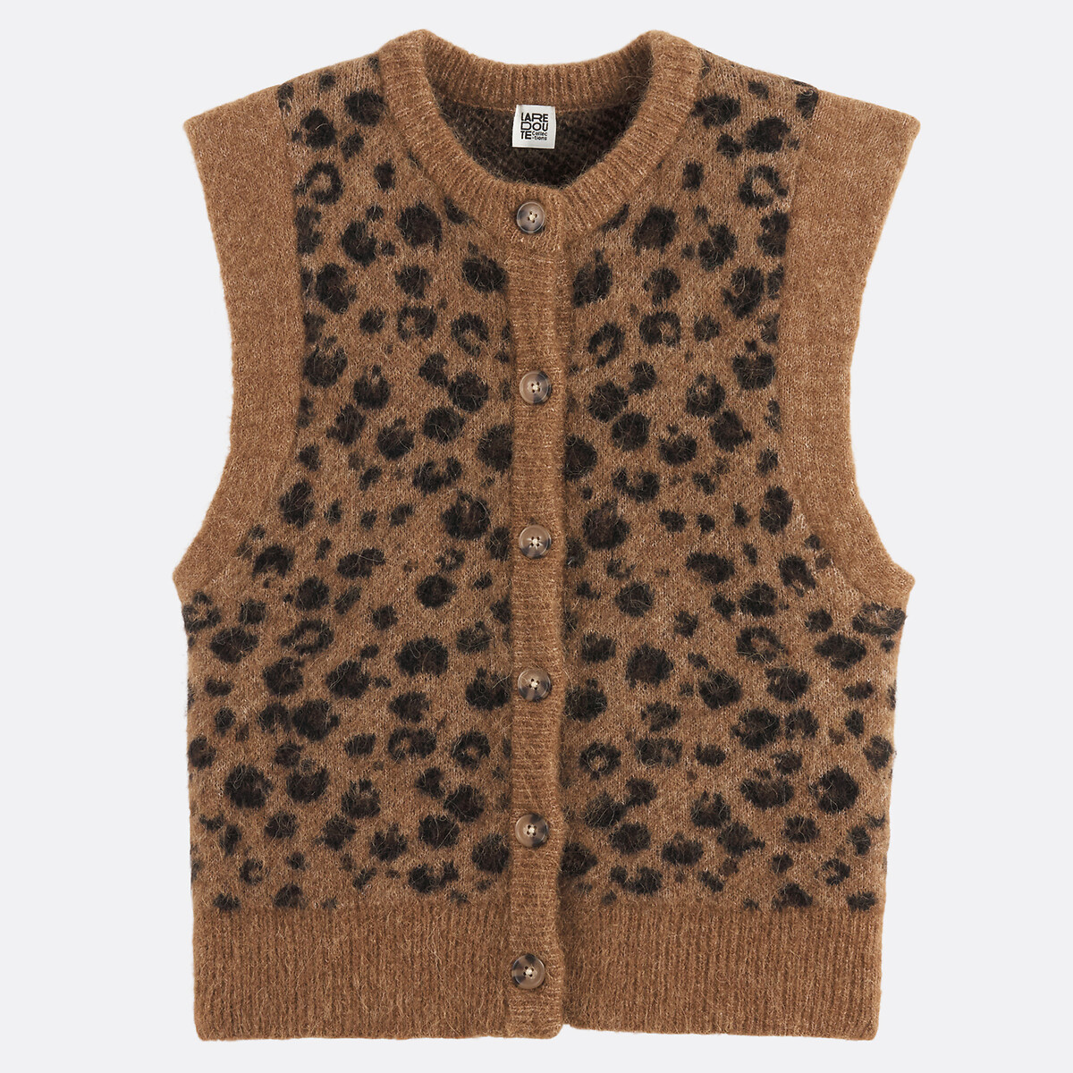 Short Sleeveless Cardigan in Leopard Print leopard print, LA REDOUTE COLLECTIONS