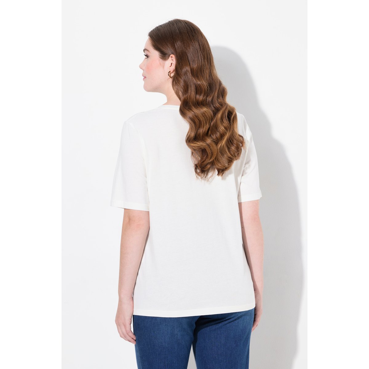 T-Shirt, Broderie, Encolure Ronde blanc cassé, ULLA POPKEN