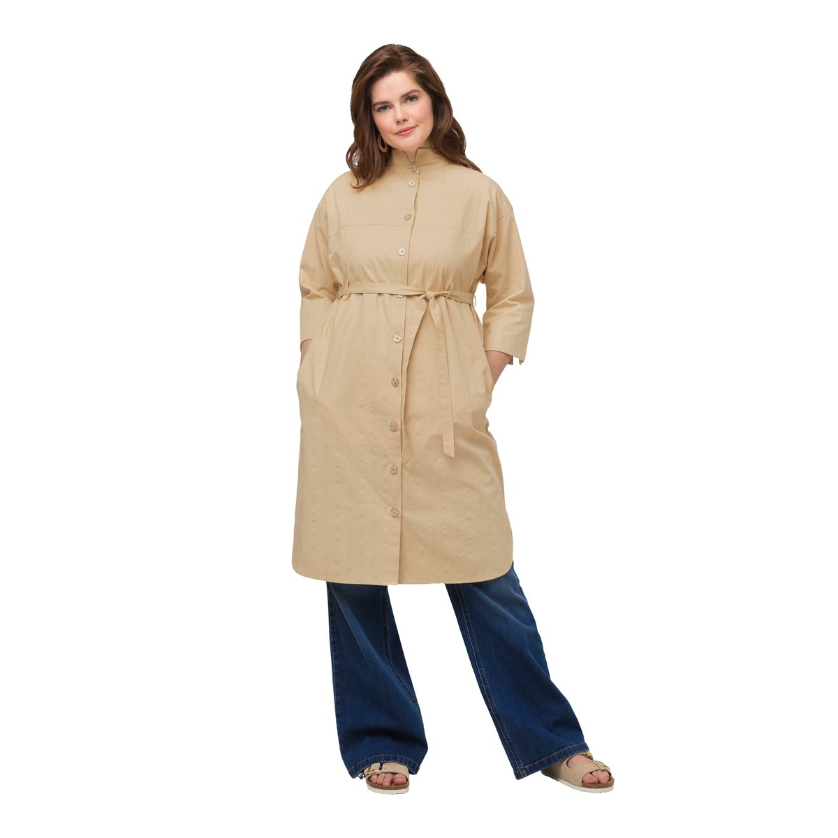 Veste longue, texture rayée, manches 3/4 vert jaune vif, ULLA POPKEN