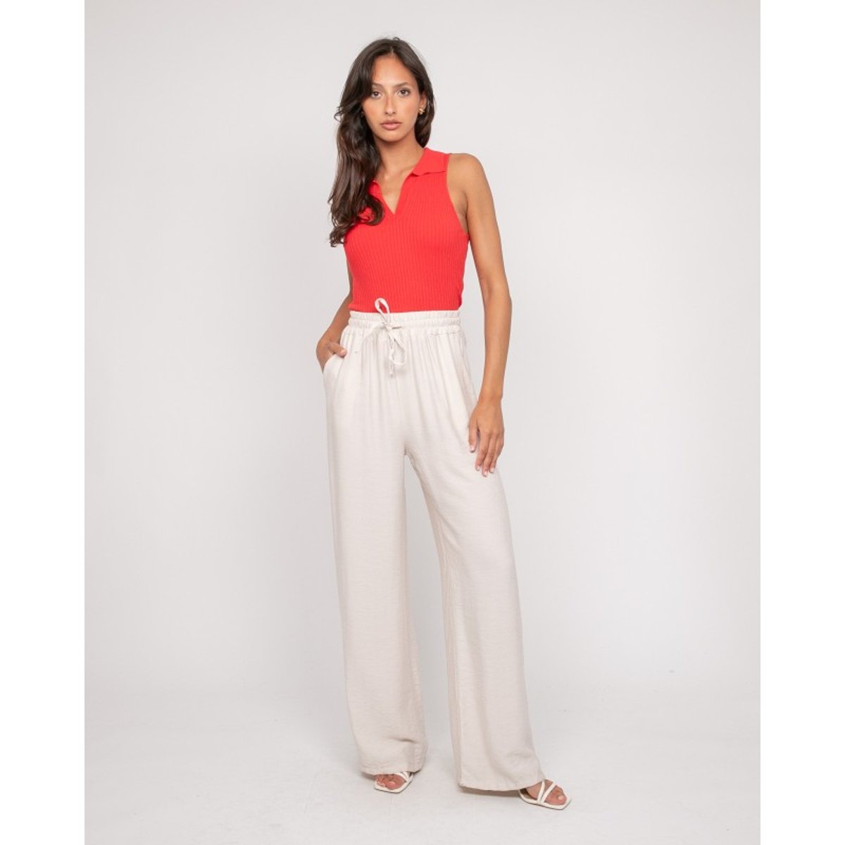 Top Maille Sans Manches Col Polo Foxie rouge, DONA LISA