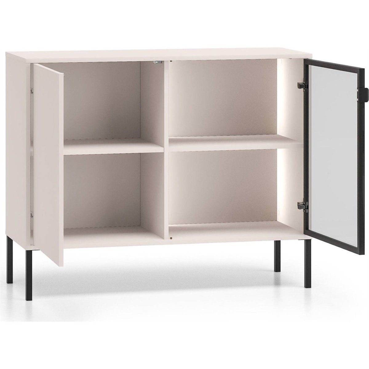 Buffet vitrine bois collection BARNEE, LED cachemire, RECOLLECTION