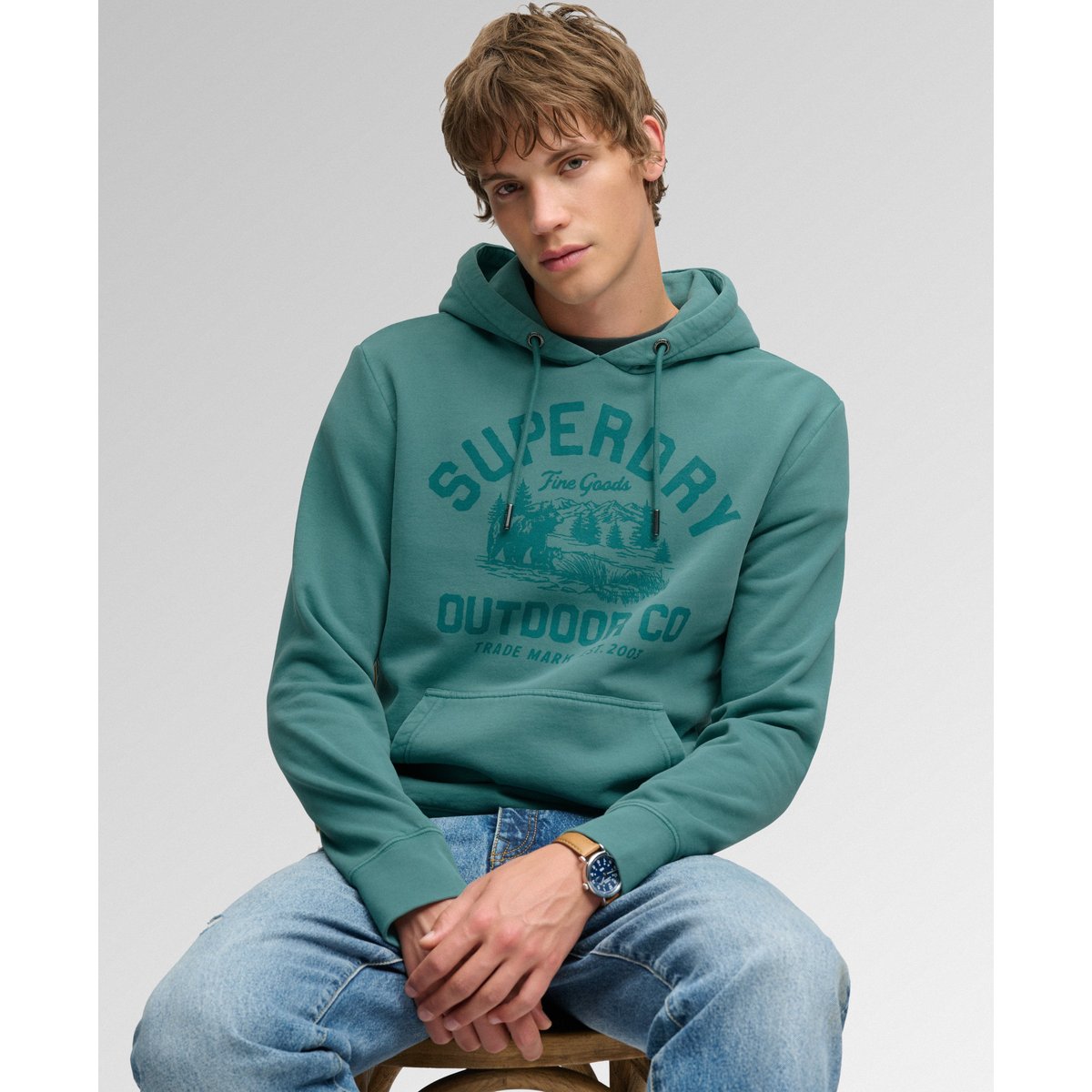 Sweat à capuche Outdoor Icon coupe décontractée bleu sarcelle, SUPERDRY