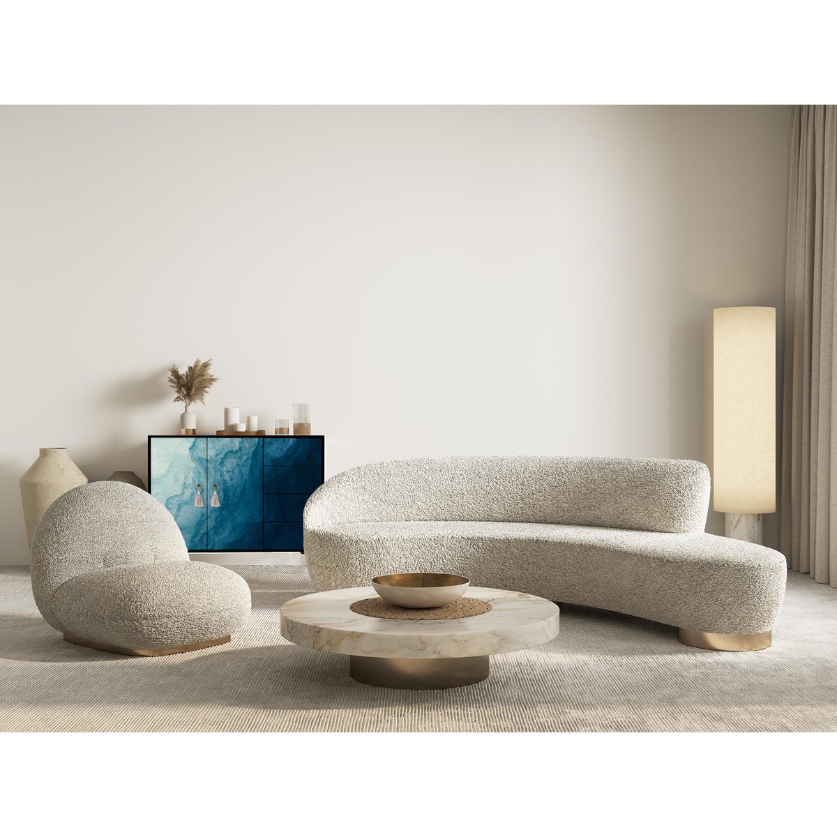 Buffet bas 2portes 4 tiroirs MDF imprimé WILMA bleu océan, REALLY NICE THINGS