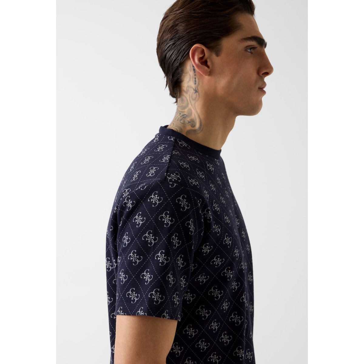 T-Shirt Logo Jacquard blau multi, GUESS