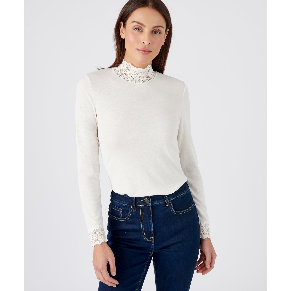 Tee-shirt  manches longues col montant blanc cassé, DAMART