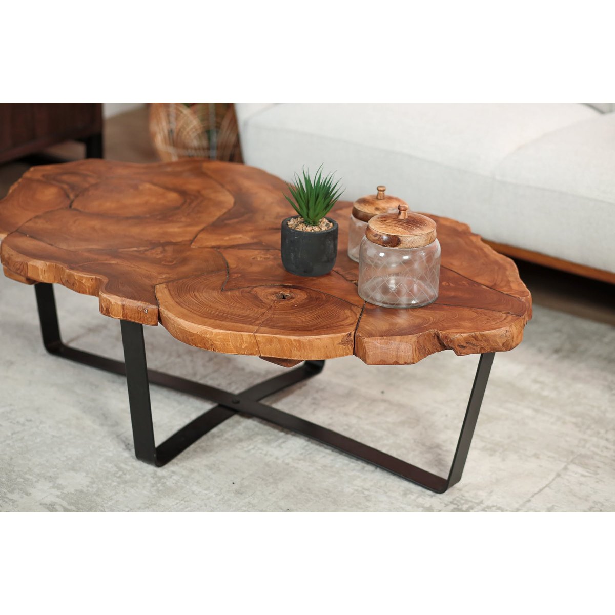 Table basse ovale teck massif recyclé BALTIMORE bois naturel, PIER IMPORT