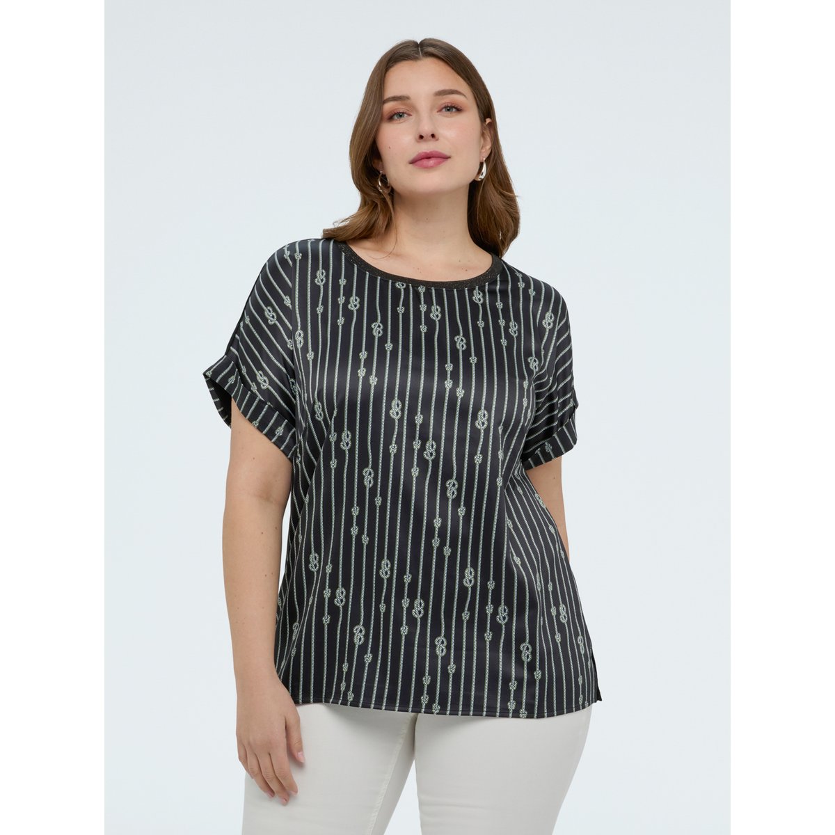 T-shirt bimatière fantaisie nœuds noir, FIORELLA RUBINO