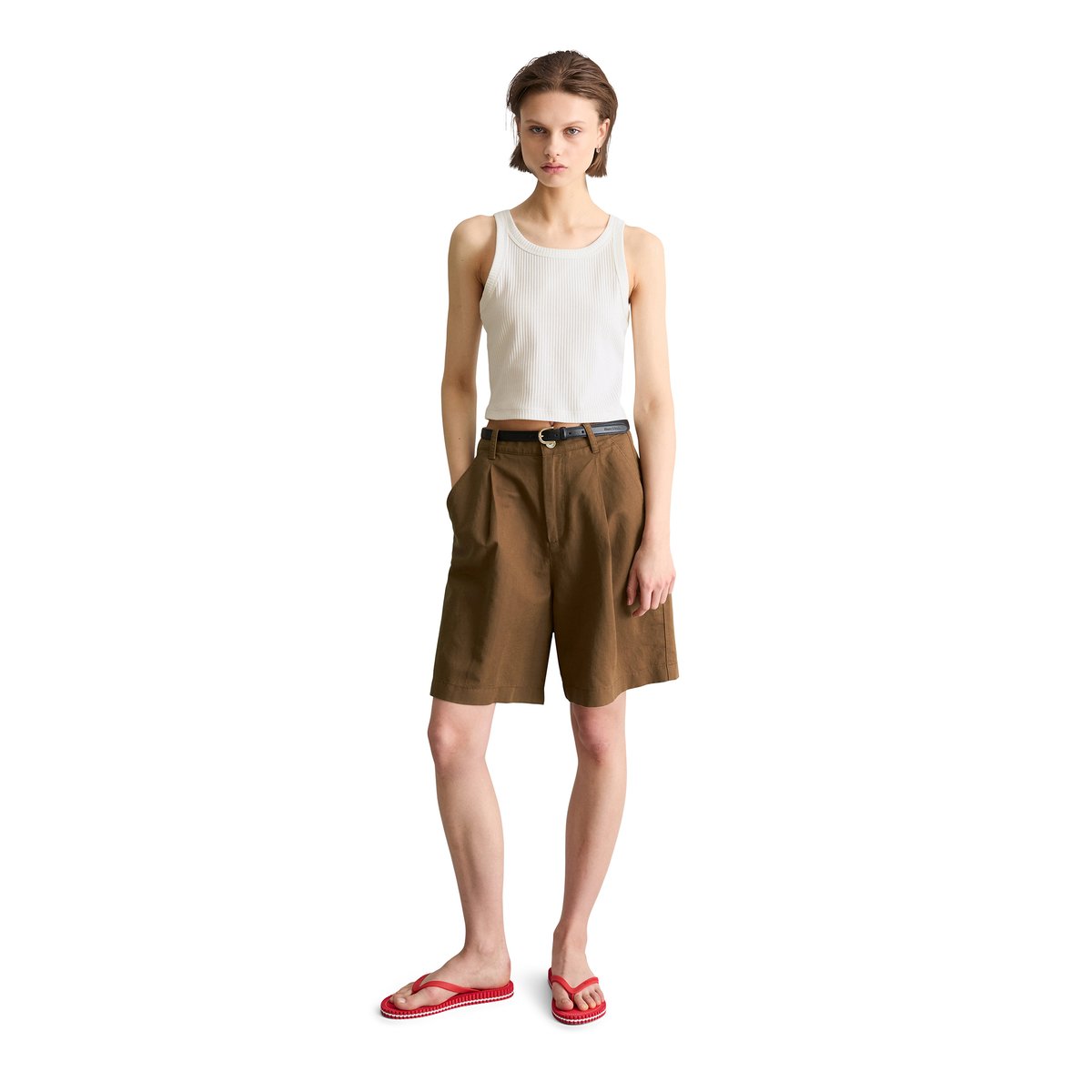 Top côtelé slim cropped en jersey stretch blanc, MARC O’POLO DENIM