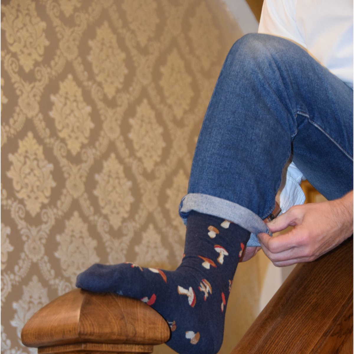 Mi-chaussettes Homme jersey all over de champignons Coton fabriquées en France jean, KINDY