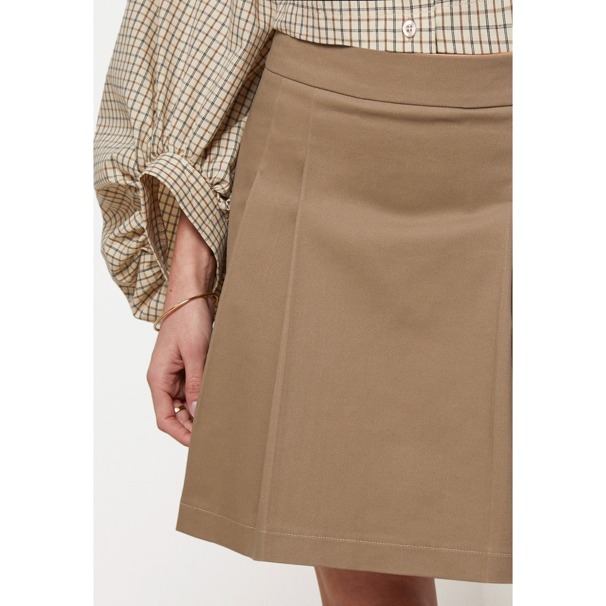 Jupe courte à plis en coton beige foncé, RODIER