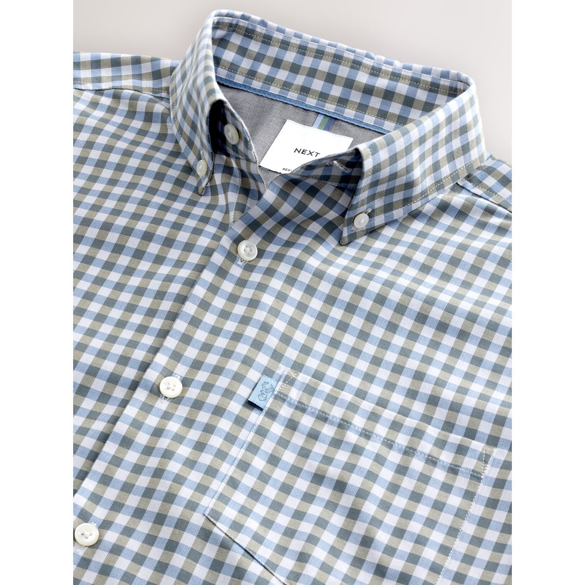 Chemise oxford boutonnée à manches courtes vichy bleu, NEXT