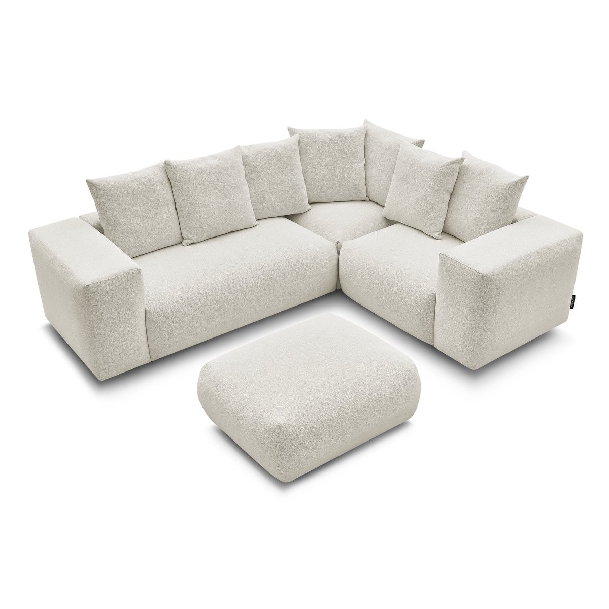 Canapé modulable 4 places en tissu chiné avec pouf, VOLTAIRE blanc, BOBOCHIC