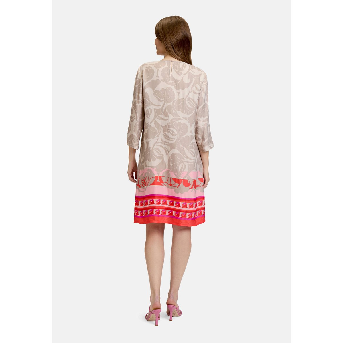 Robe d'été à encolure ronde taupe/rouge, BETTY BARCLAY