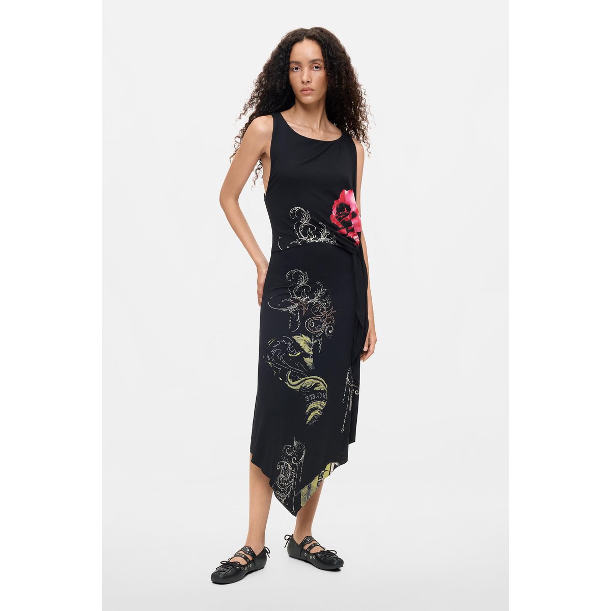 Robe midi asymétrique noir, DESIGUAL