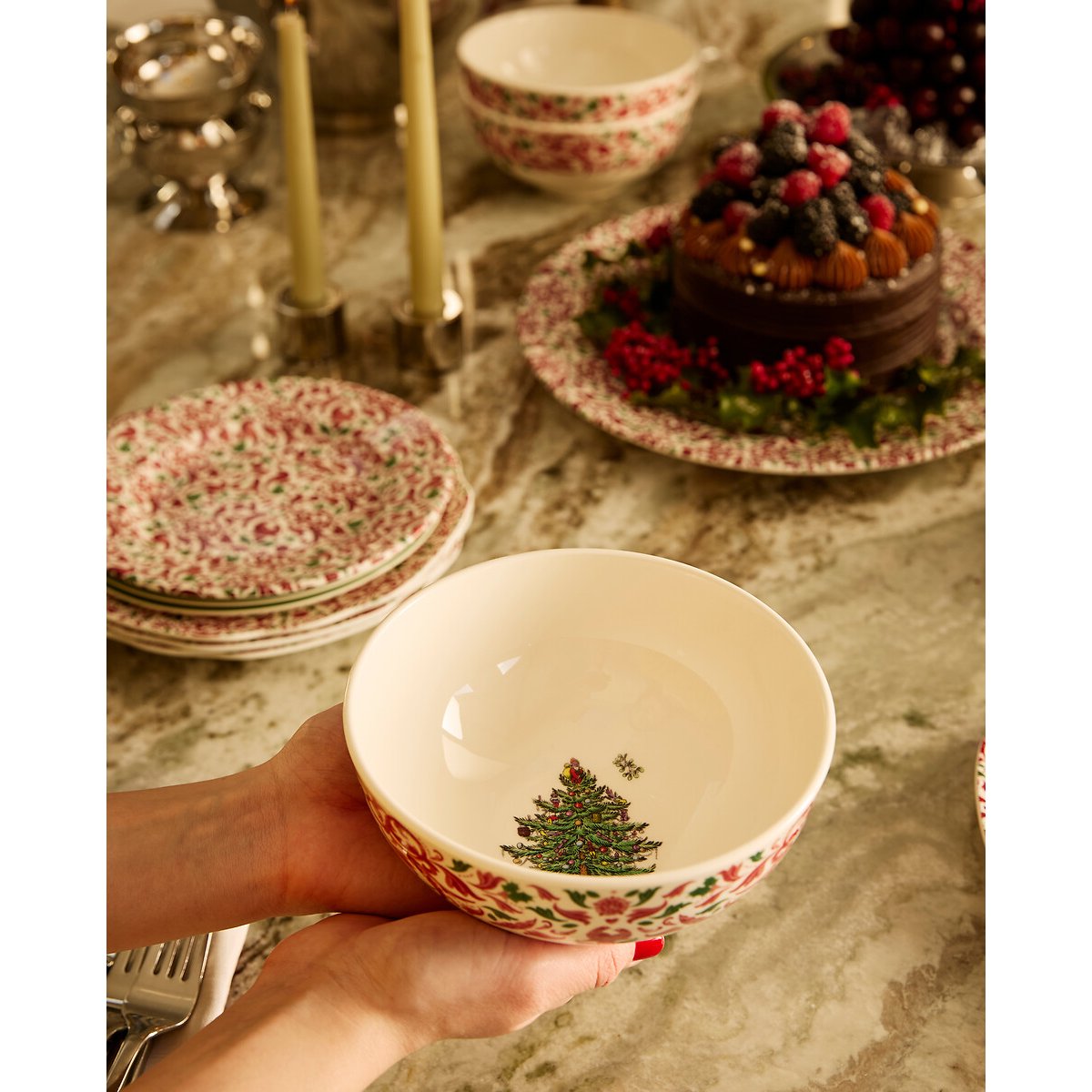 Set of 4 Christmas Tree Yuletide Cereal Bowl multi-coloured, SPODE