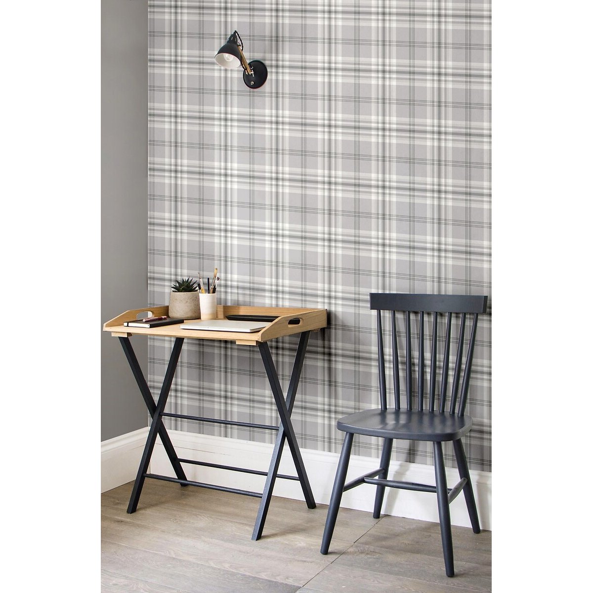 10m Kelso Check Wallpaper silver-coloured, CATHERINE LANSFIELD