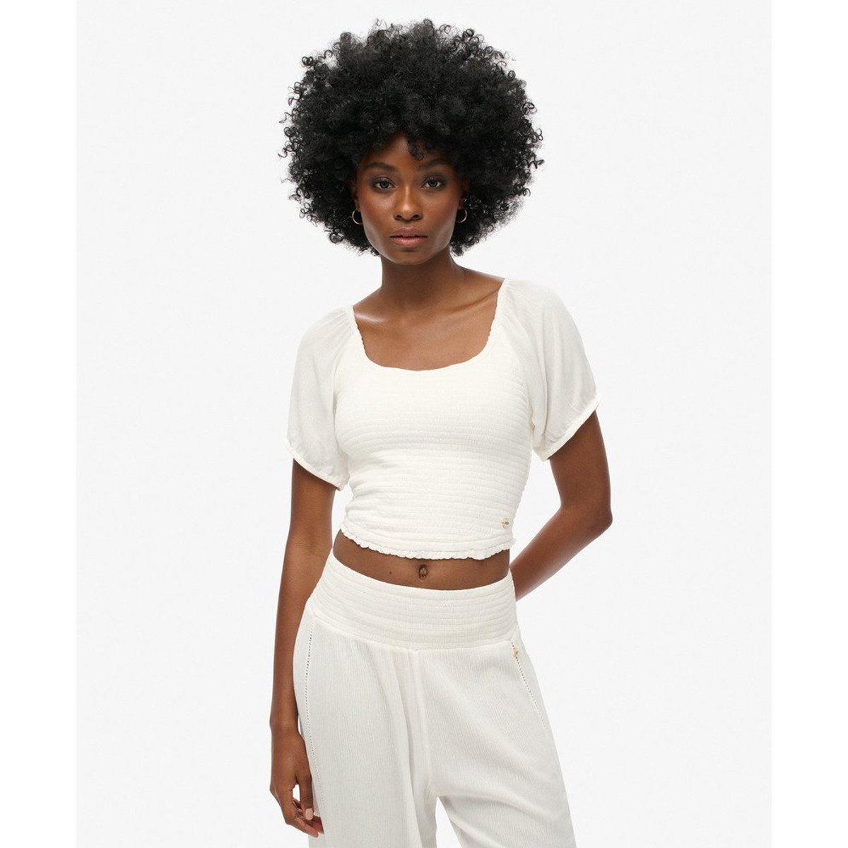 Haut tissé smocké blanc cassé, SUPERDRY