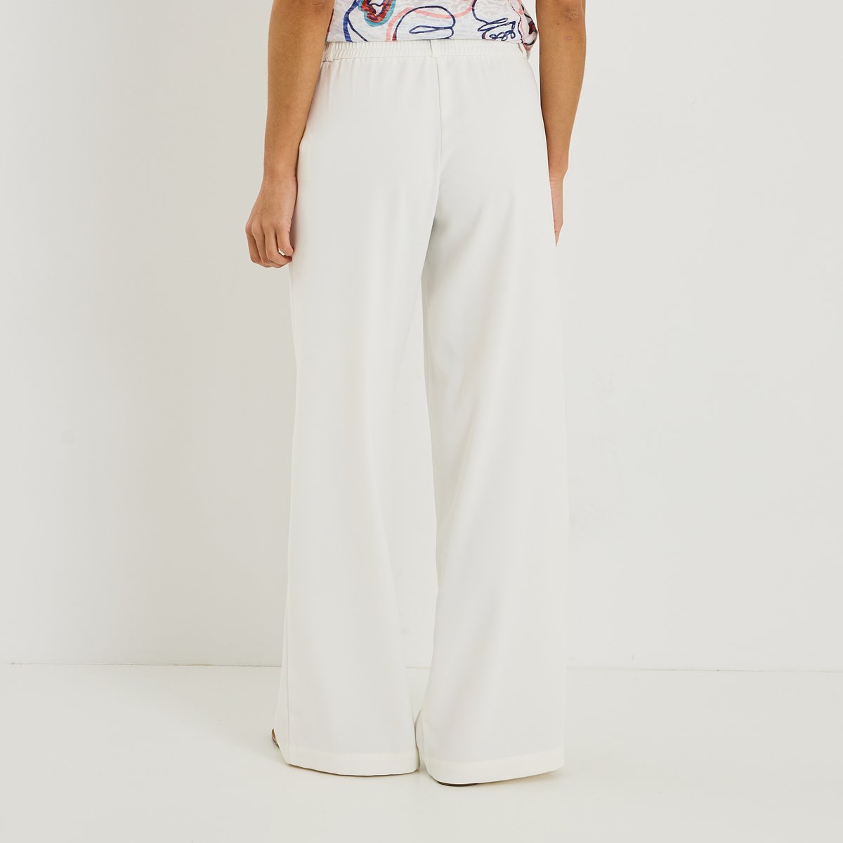 Pantalon fluide taille élastiquée blanc cassé ecru, GRAIN DE MALICE