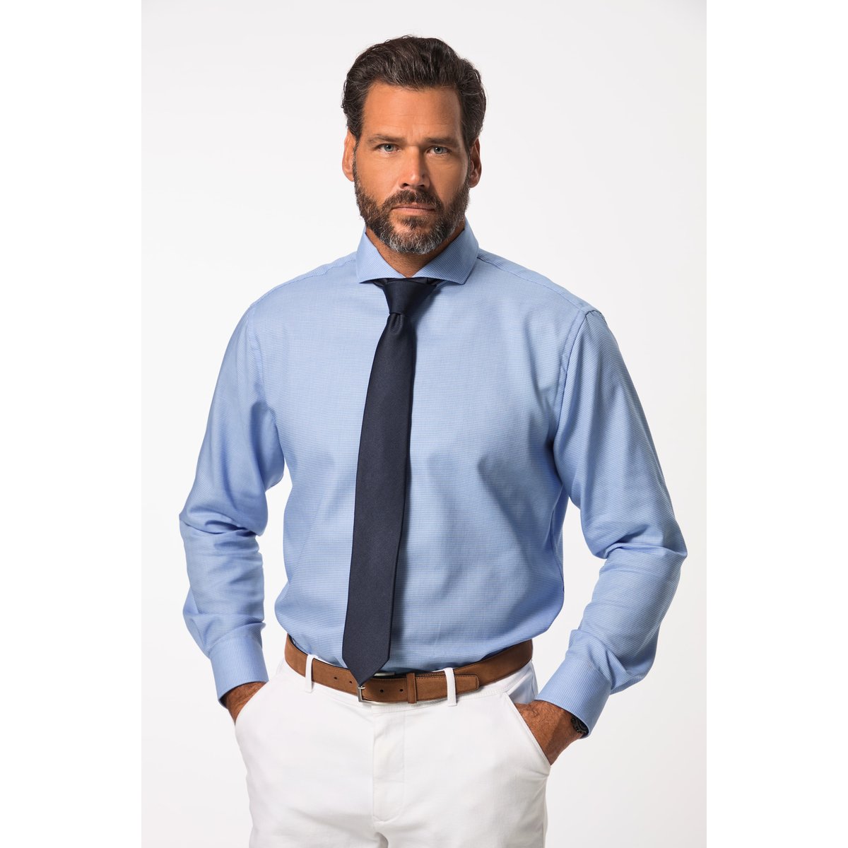Chemise de ville à manches longues et col gris bleu, JP1880