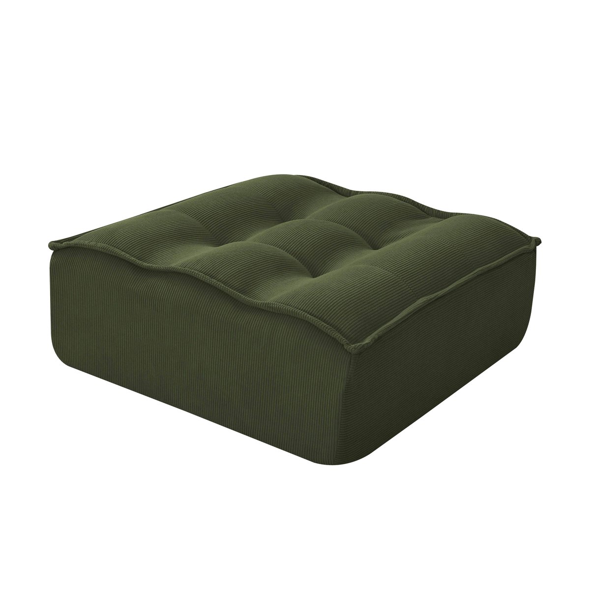 Canapé modulable 3 places en tissu côtelé avec pouf LIZY vert, OVIALA
