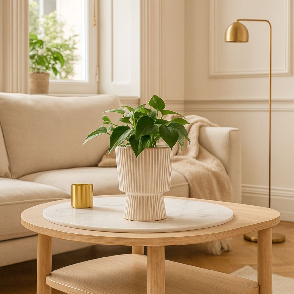 Vase en céramique strié, H15cm beige, ORNAMI