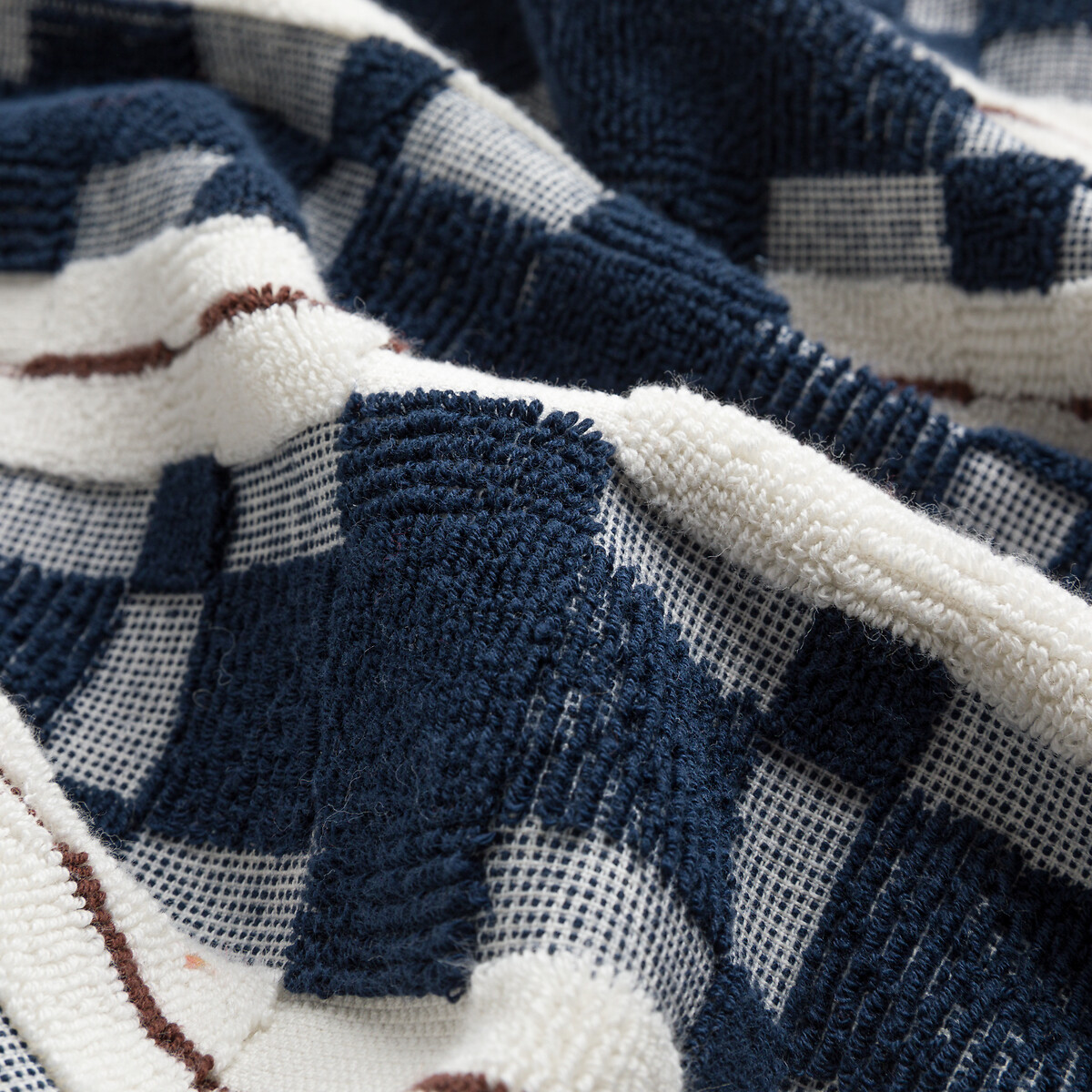 Maxi drap de bain éponge jacquard, Meiri bleu + écru, LA REDOUTE INTERIEURS