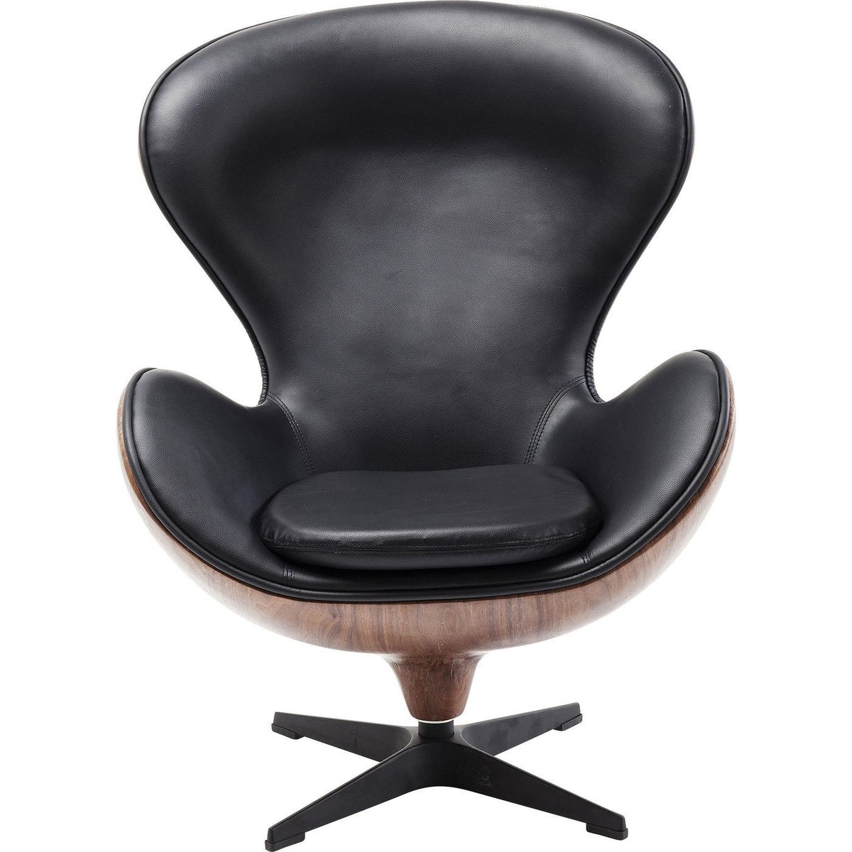 Fauteuil pivotant en simili et noyer, LOUNGE noir, KARE DESIGN