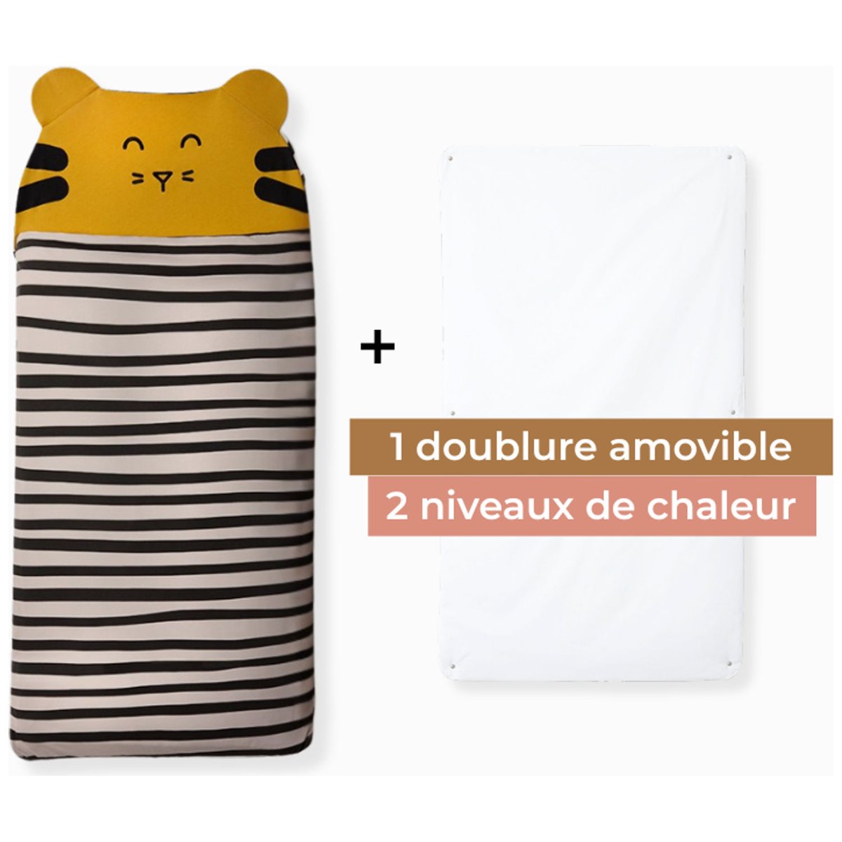 Sac de couchage 4 saisons ocre, noir, blanc, LES PETITES BILLES
