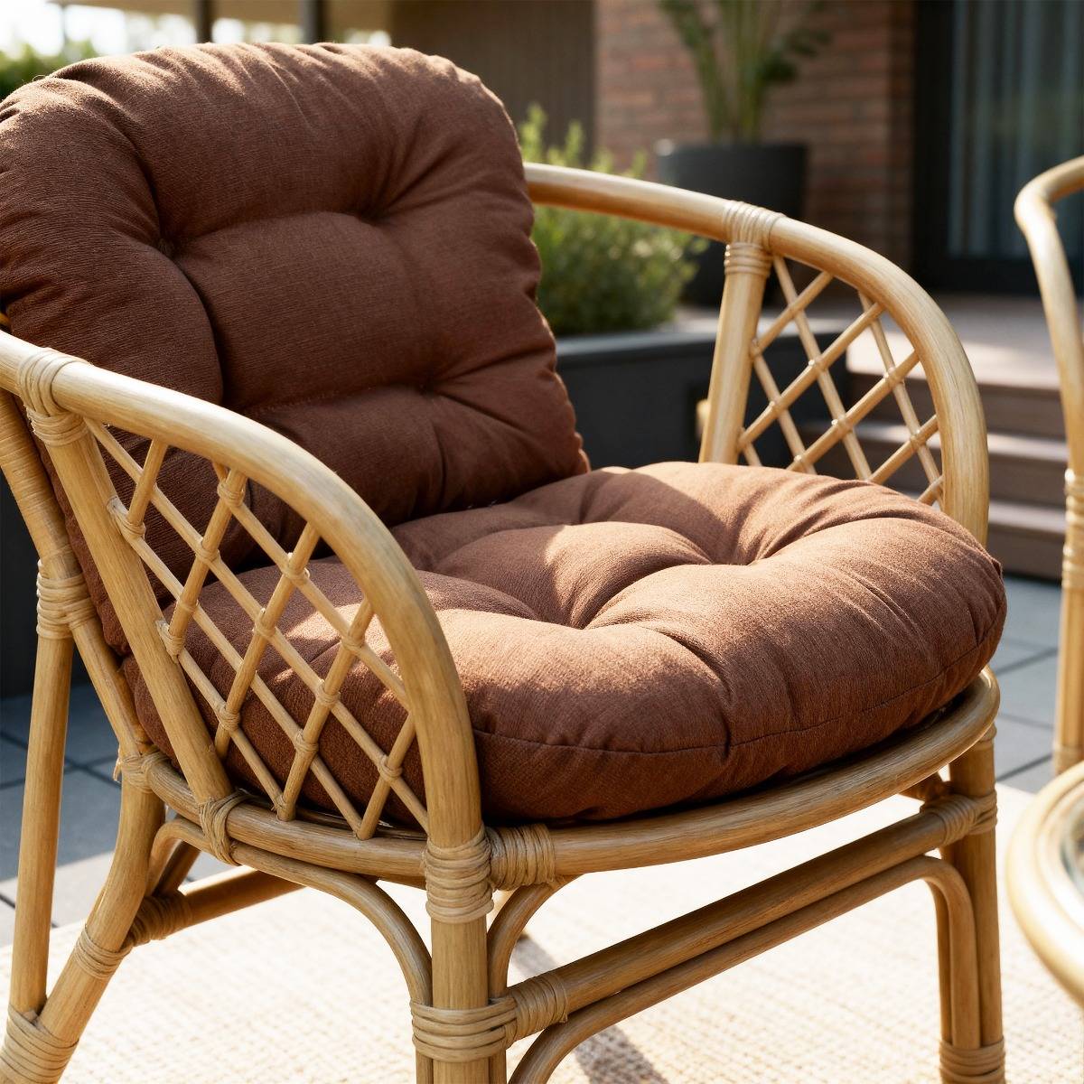 Salon de jardin en rotin et tissu RATTAN bois foncé, MADE IN MEUBLES