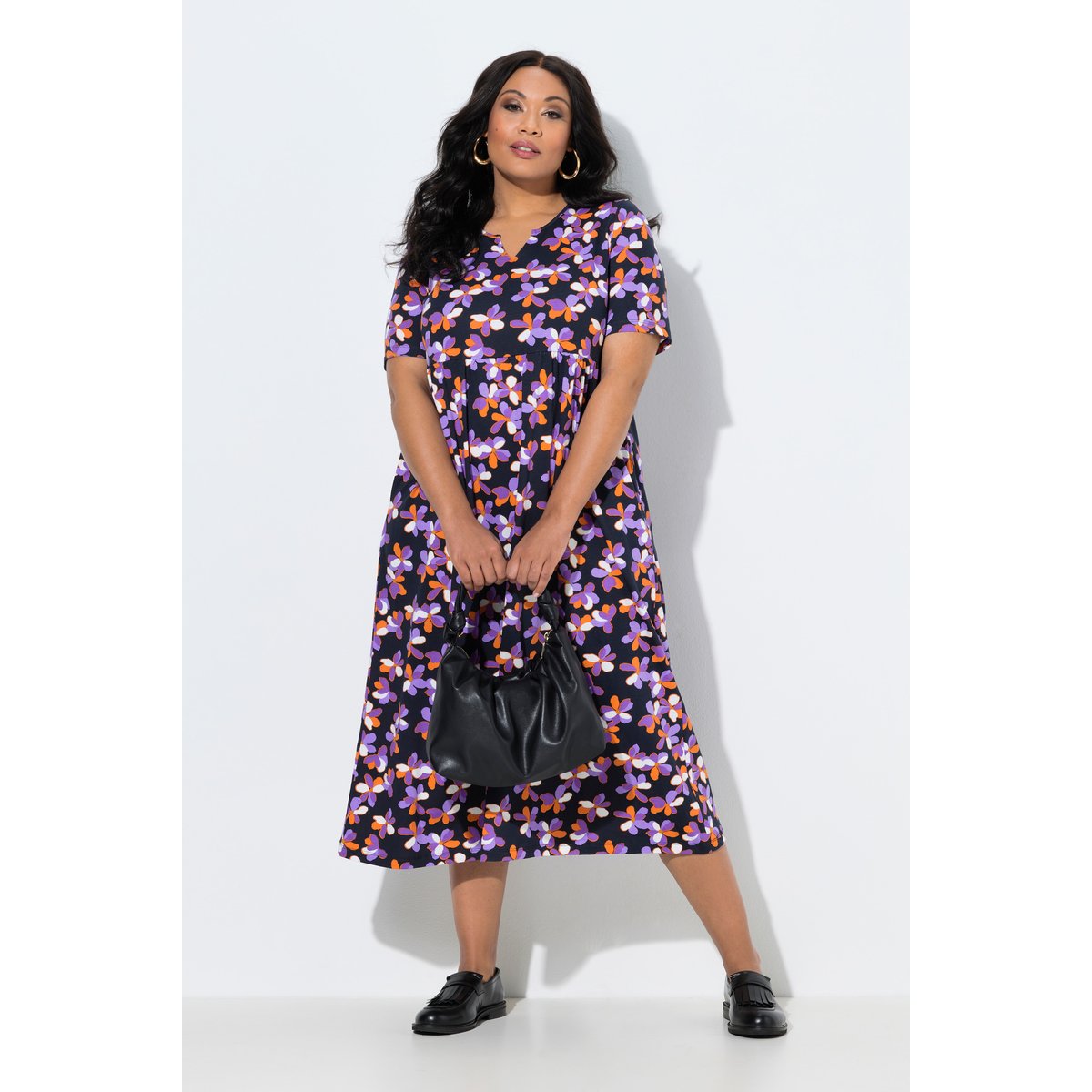 Robe maxi coupe évasée, poches noir, ULLA POPKEN