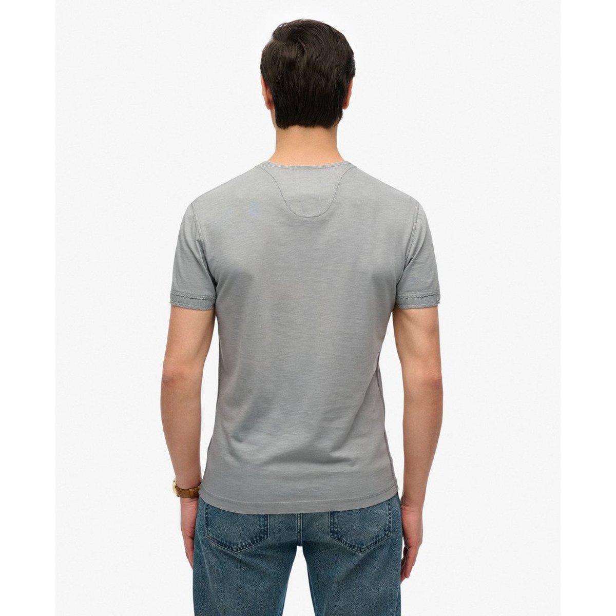 T-shirt Henley Jersey à Manches Courtes gris acier, SUPERDRY