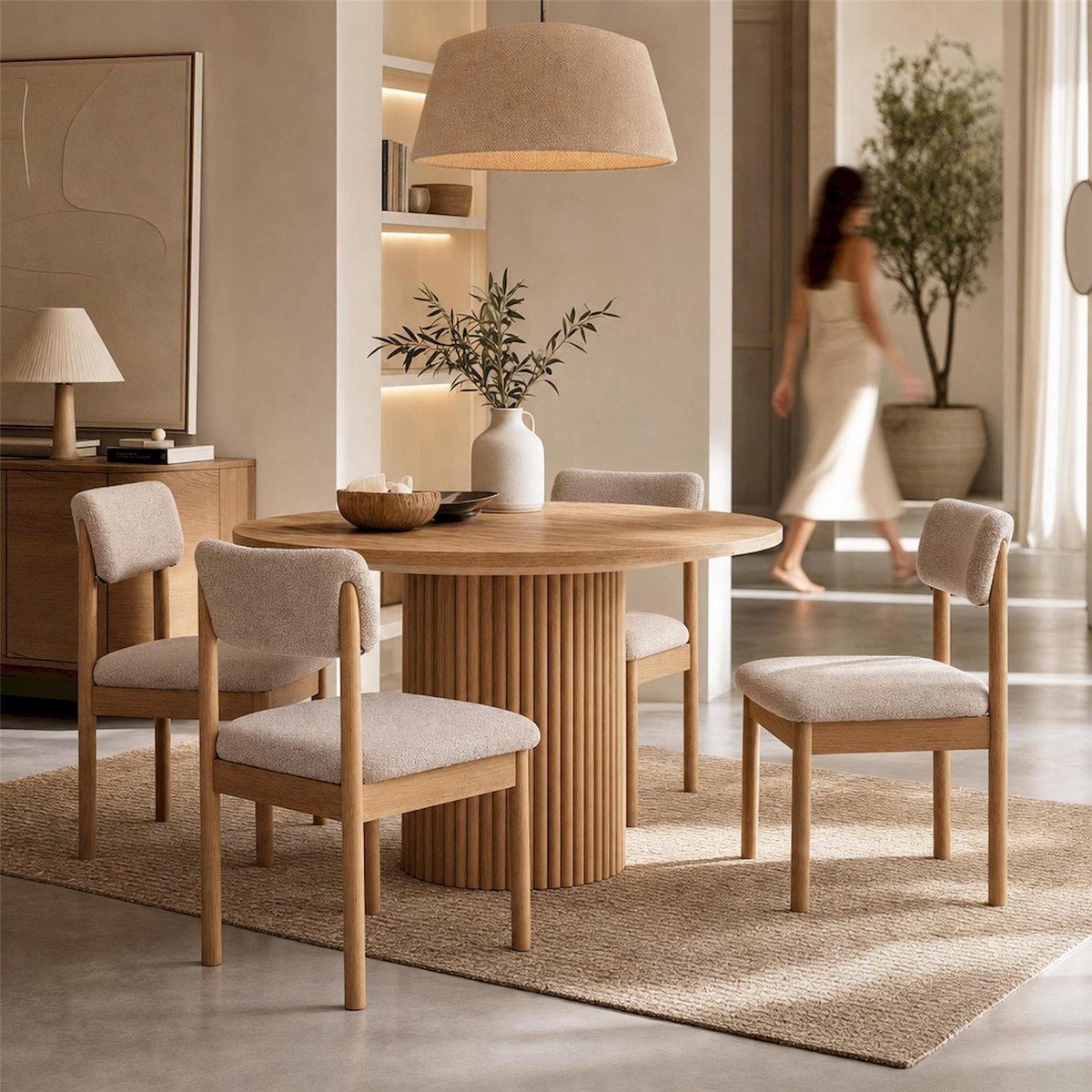 Chaise de salle à manger en bois bouclette beige bouclette et chêne naturel, RECOLLECTION