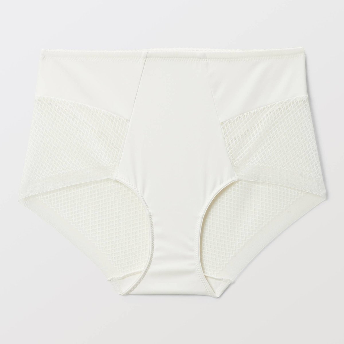 Culotte taille haute en microfibre et dentelle ecru, MONOPRIX