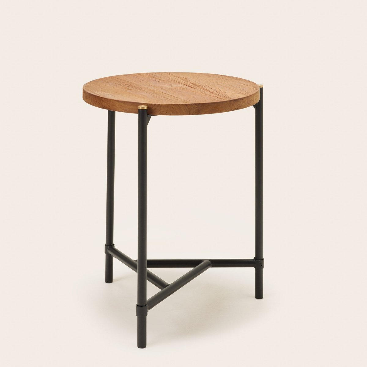 Table D'Appoint en bois teck et métal graphique THIMEA teck recyclé et noir, MADURA