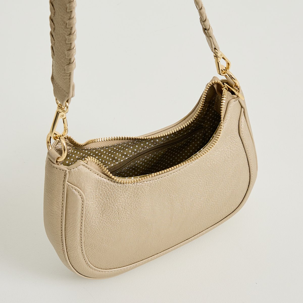 Sac demi-lune métallisé jaune couleur or, GRAIN DE MALICE