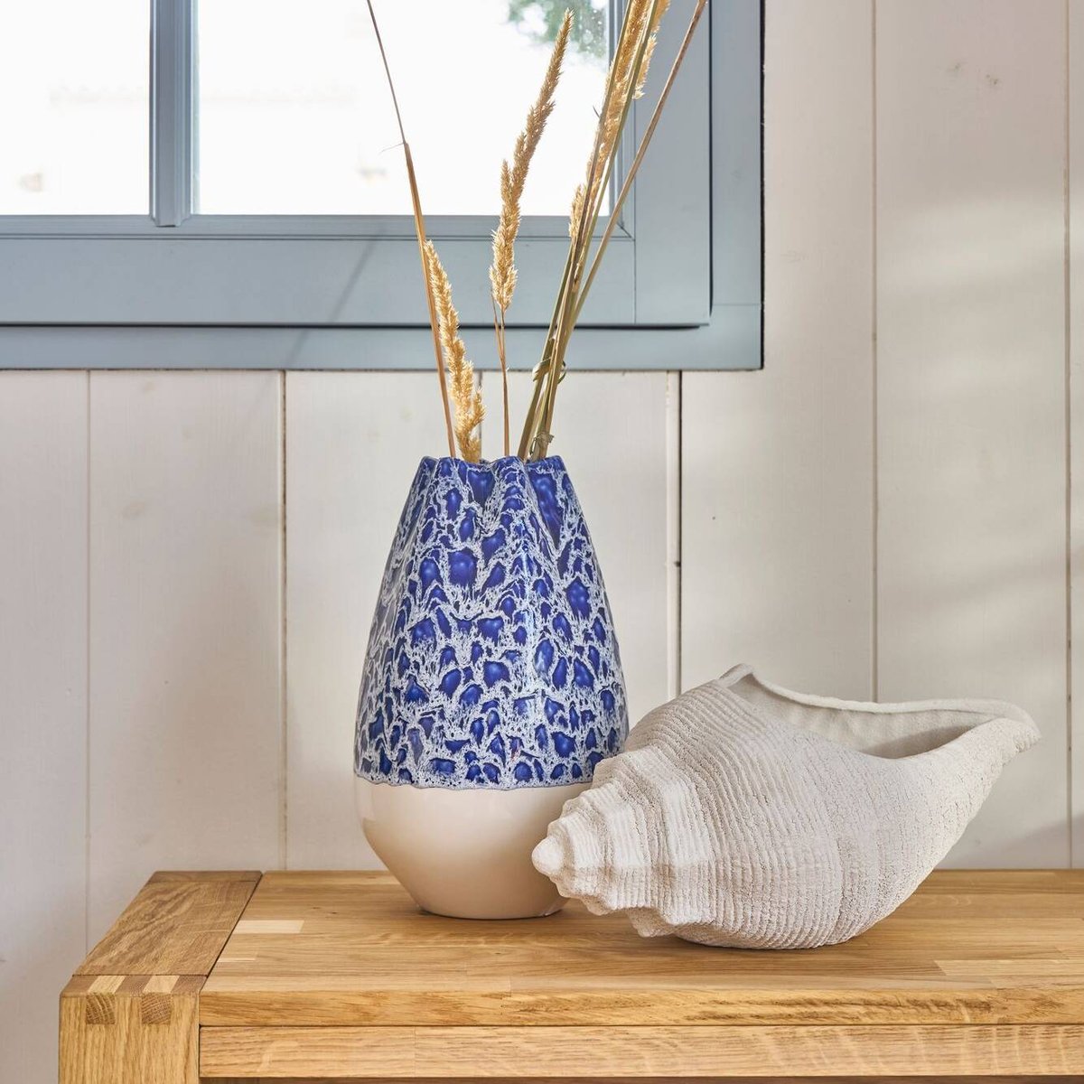 Vase céramique déco marbré 29 cm - SAUL blanc/bleu, CAMIF