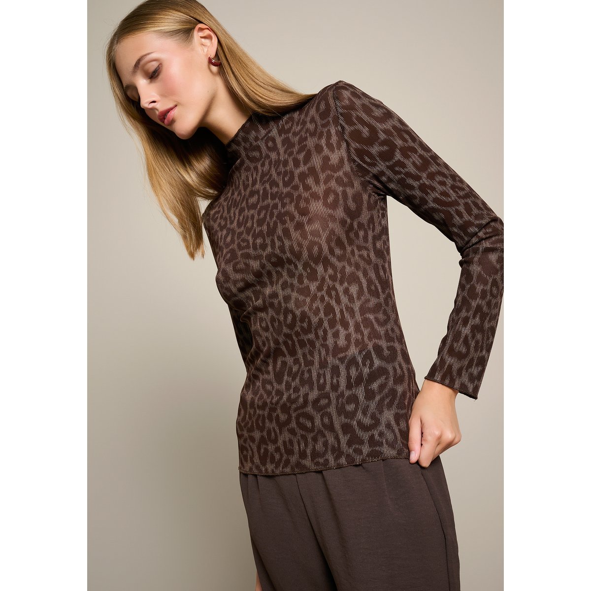 Top en mesh imprimé léopard clair camel, LOLALIZA