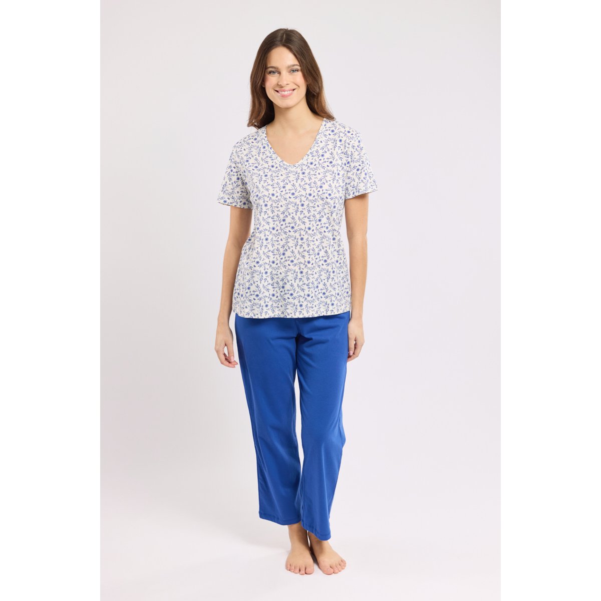 Pyjama corsaire fleuri - coton milk/paquerettes mazarine, ARMOR-LUX