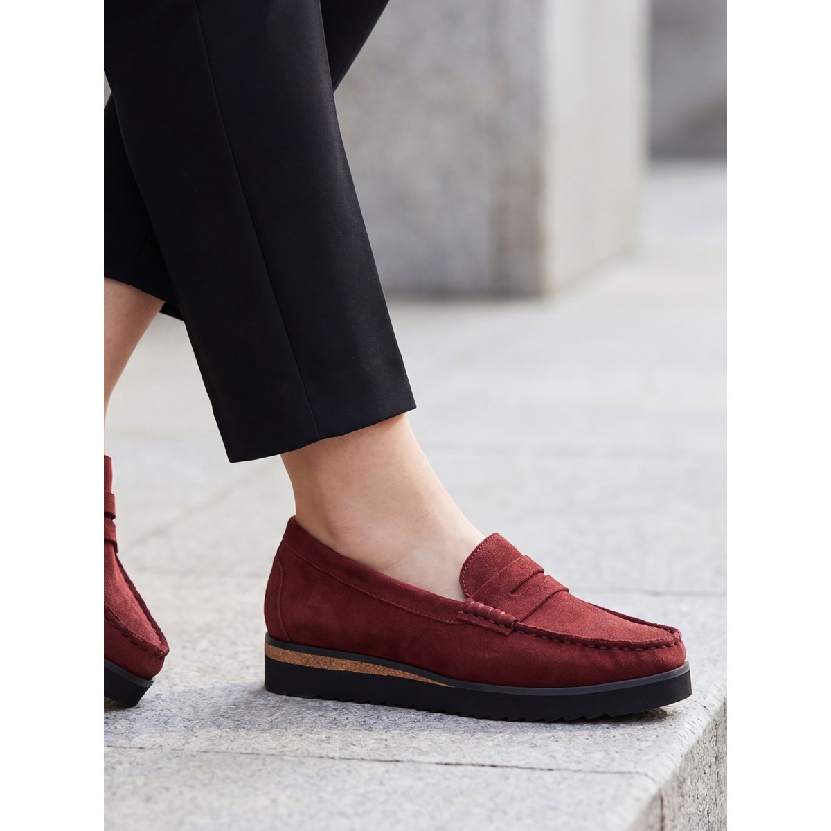 Mocassins à enfiler semelle compensée bordeaux, PEDICONFORT
