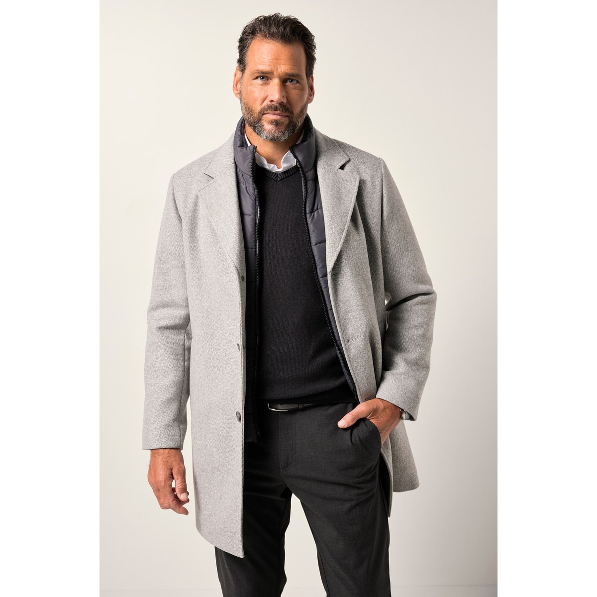 Manteau en laine mélangée gris cendré, JP1880