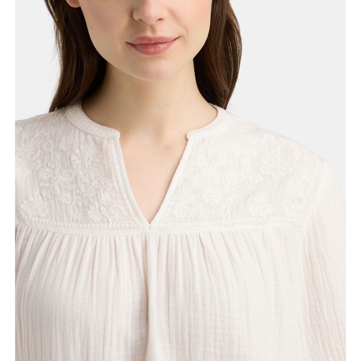 Top droit dina emb broderies coton bio blanc, GALERIES LAFAYETTE