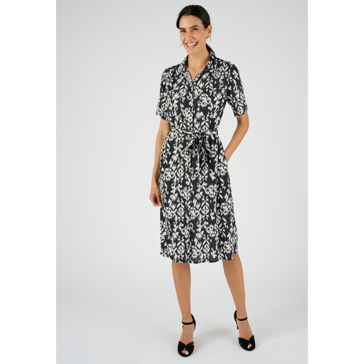 Robe-chemise fibre pure viscose Lenzing(TM) noir graphique, DAMART