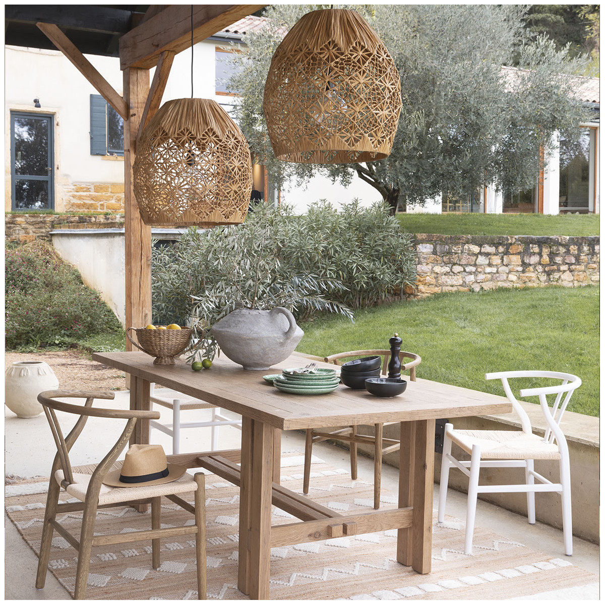 Suspension raphia naturel dia 48x51 beige, BLANC D’IVOIRE